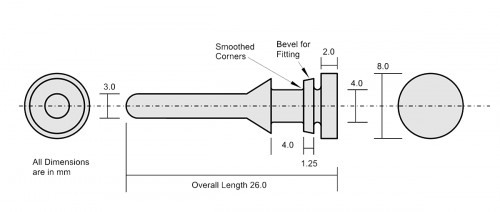 AFM02B Fan Mount Design. The fan mount has been designed with smoothed corners to prevent the propagation of cracks when stretched. When in position, the fan is held 1.25mm away from the case side - this is just enough to allow free movement of the fan and effectively absorb vibrations, but not too much to cause excessive air pressure loss around the fan.